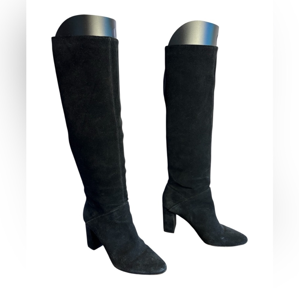 Banana Republic Black Suede Knee High Boots Block Heel Women's Size 7